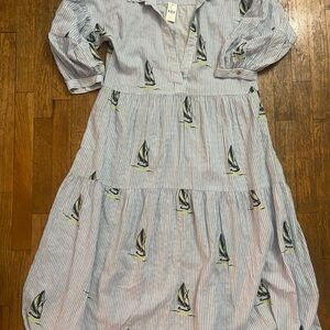 Striped Sailboat Print Kids Dress